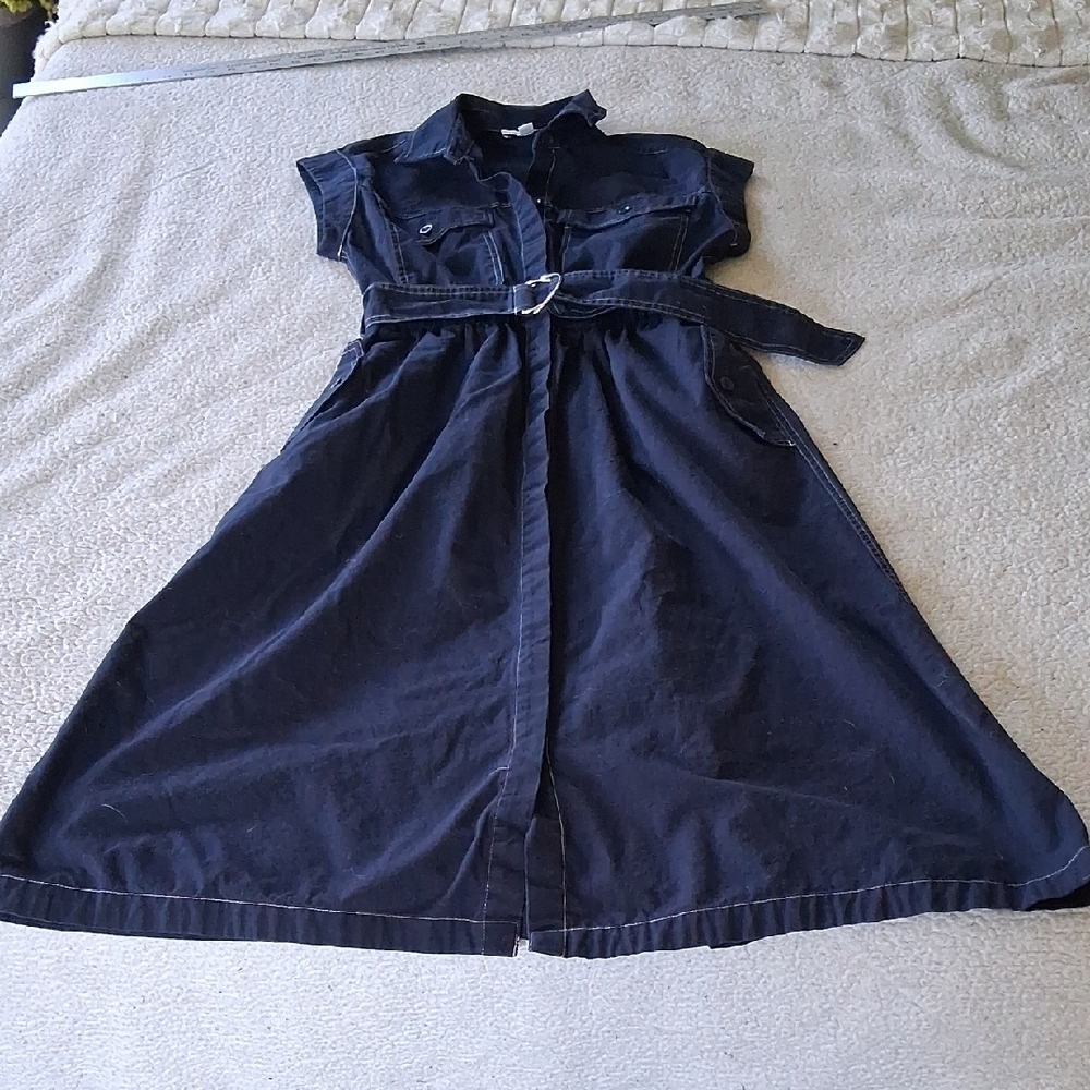 Chic Navy Belted Midi Dress